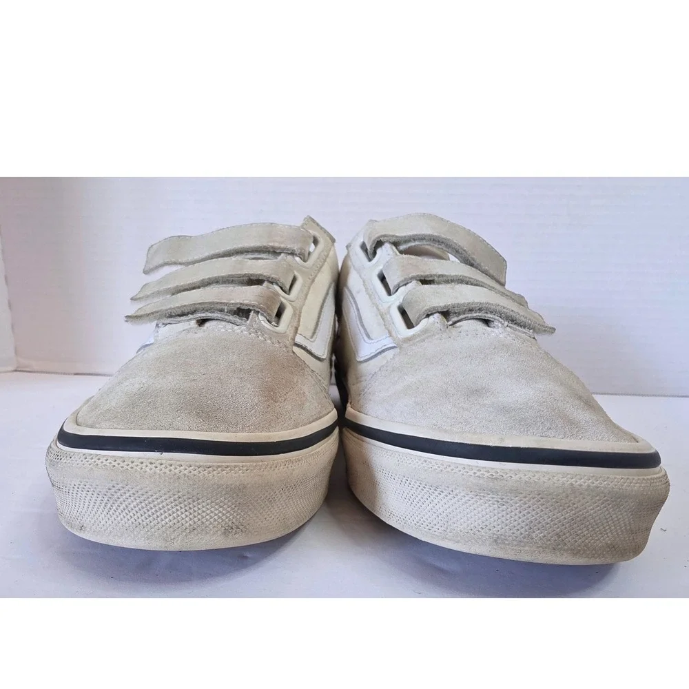 Vans Old Skool V Pro Off White Cream Suede Canvas Triple Strap Sneakers Mens 8.5